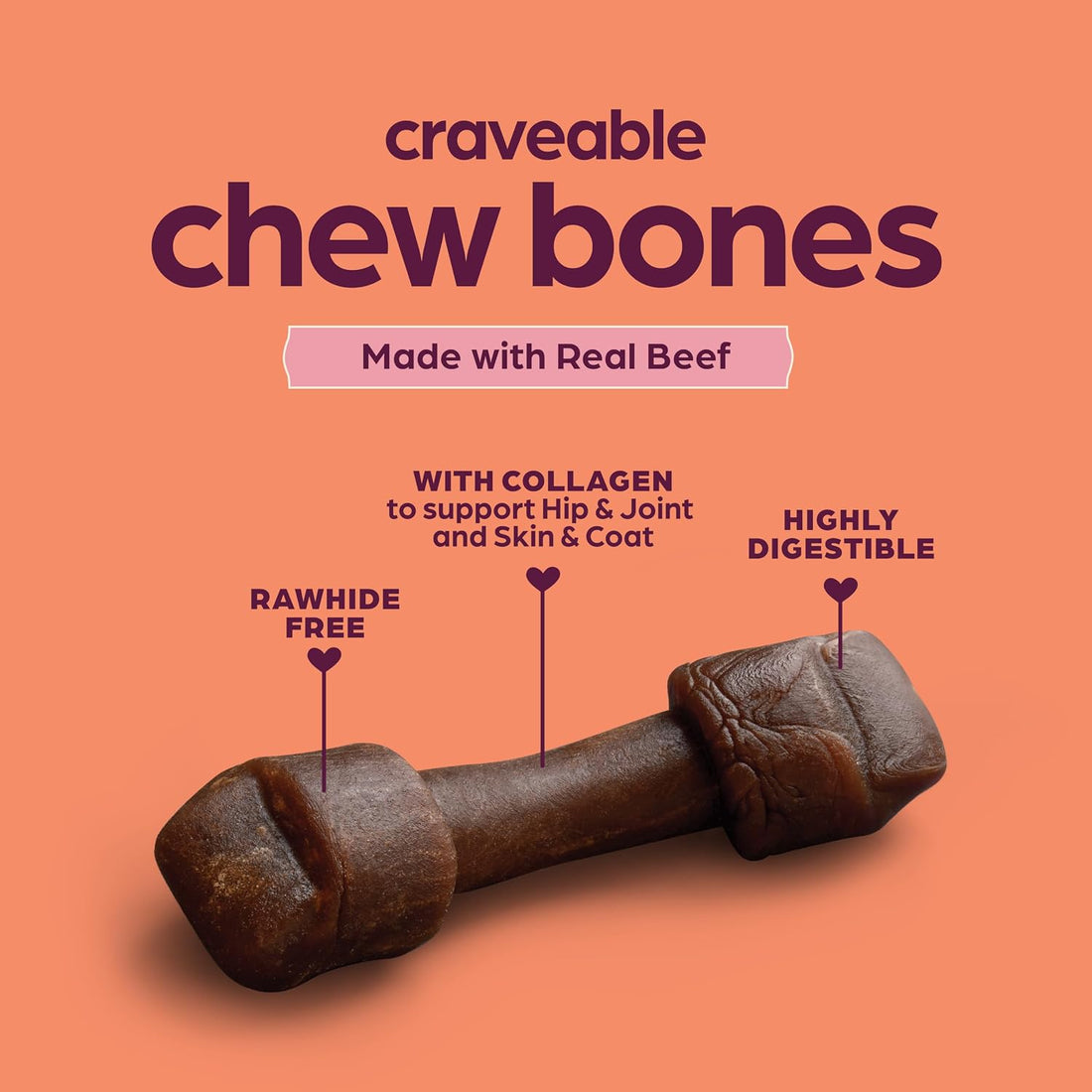 Chewsday, Dog Treats, Rawhide Free Chew Bones, 3 Count