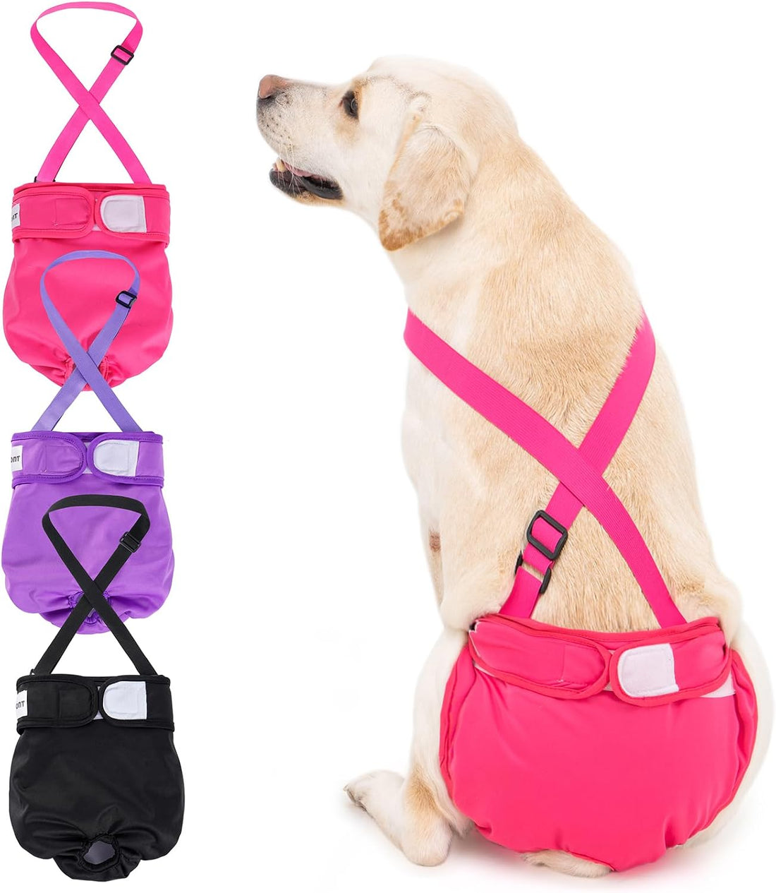 Avont 3 Pack Washable Female Dog Diaper with Suspender