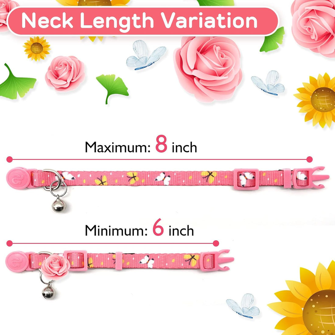azuza 4 Pack Kitten Collar Breakaway with Bell,Quick Release Safe