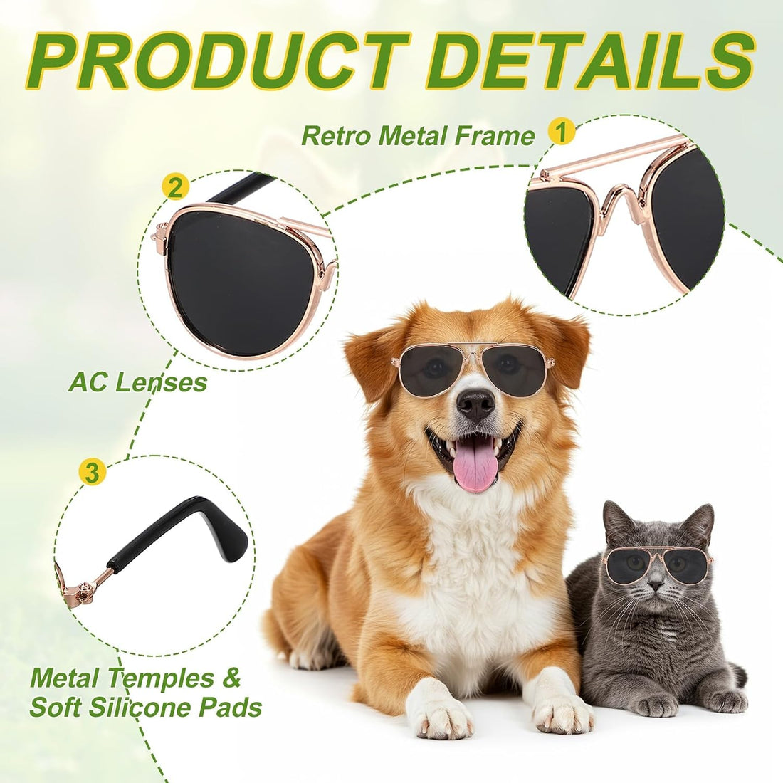 PETAXCELL Dog Sunglasses, Retro Dog Kittens Glasses Classic Metal