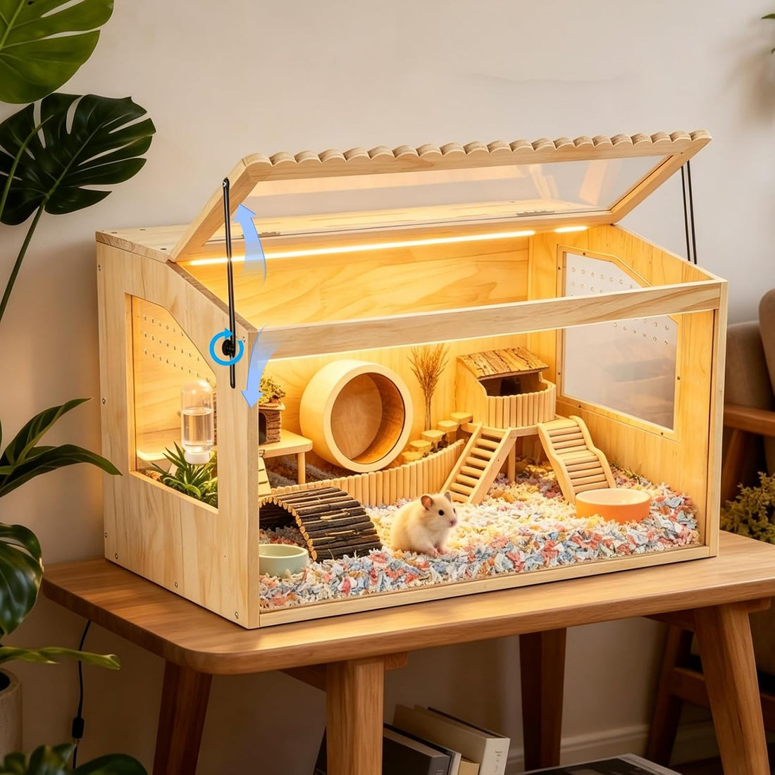 Wooden Hamster Cage,32"x16"x16"Large Hamster Cage,2 Washable Liners