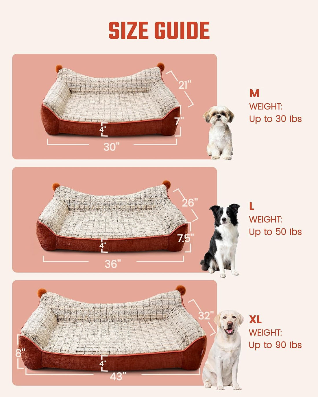 Orthopedic Dog Beds Couch Large Sized Dogs, 36" L