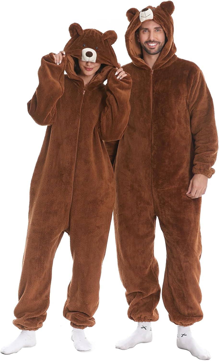 Flannel Fleece Adult Onesies – Fuzzy Onepiece Hood Costume