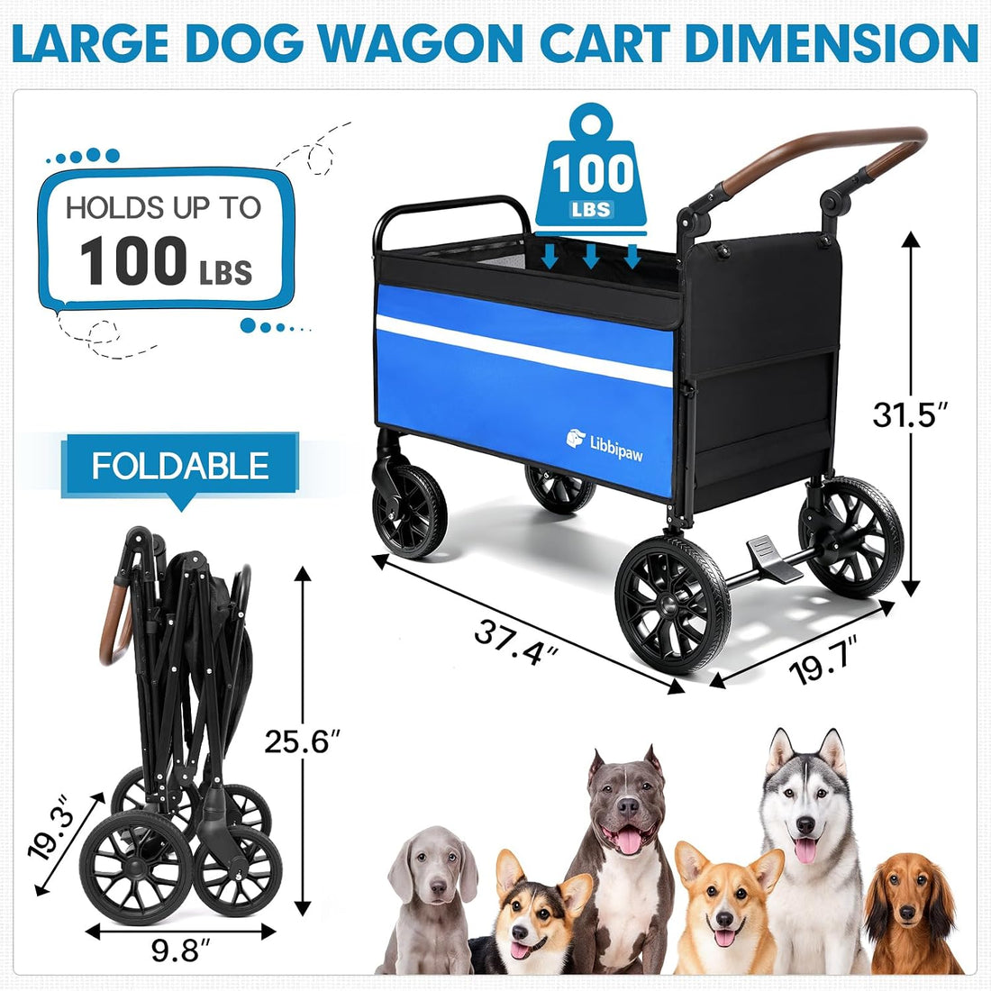 Foldable Dog Wagon for Medium & Large Dogs, Senior Dog Cart