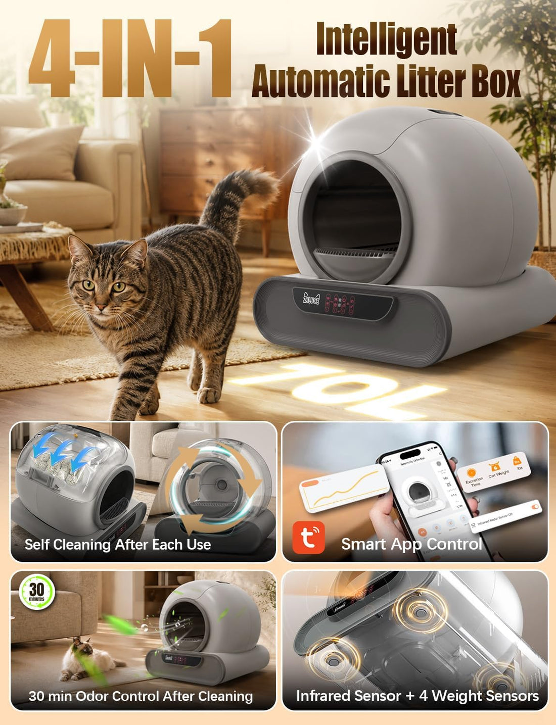 70L Anti-Pinch Feature Automatic Cat Litter Box