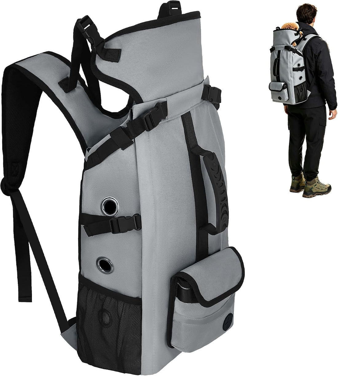 Breathable Dog Hiking Backpack Carrier for Large Dogs, Grey