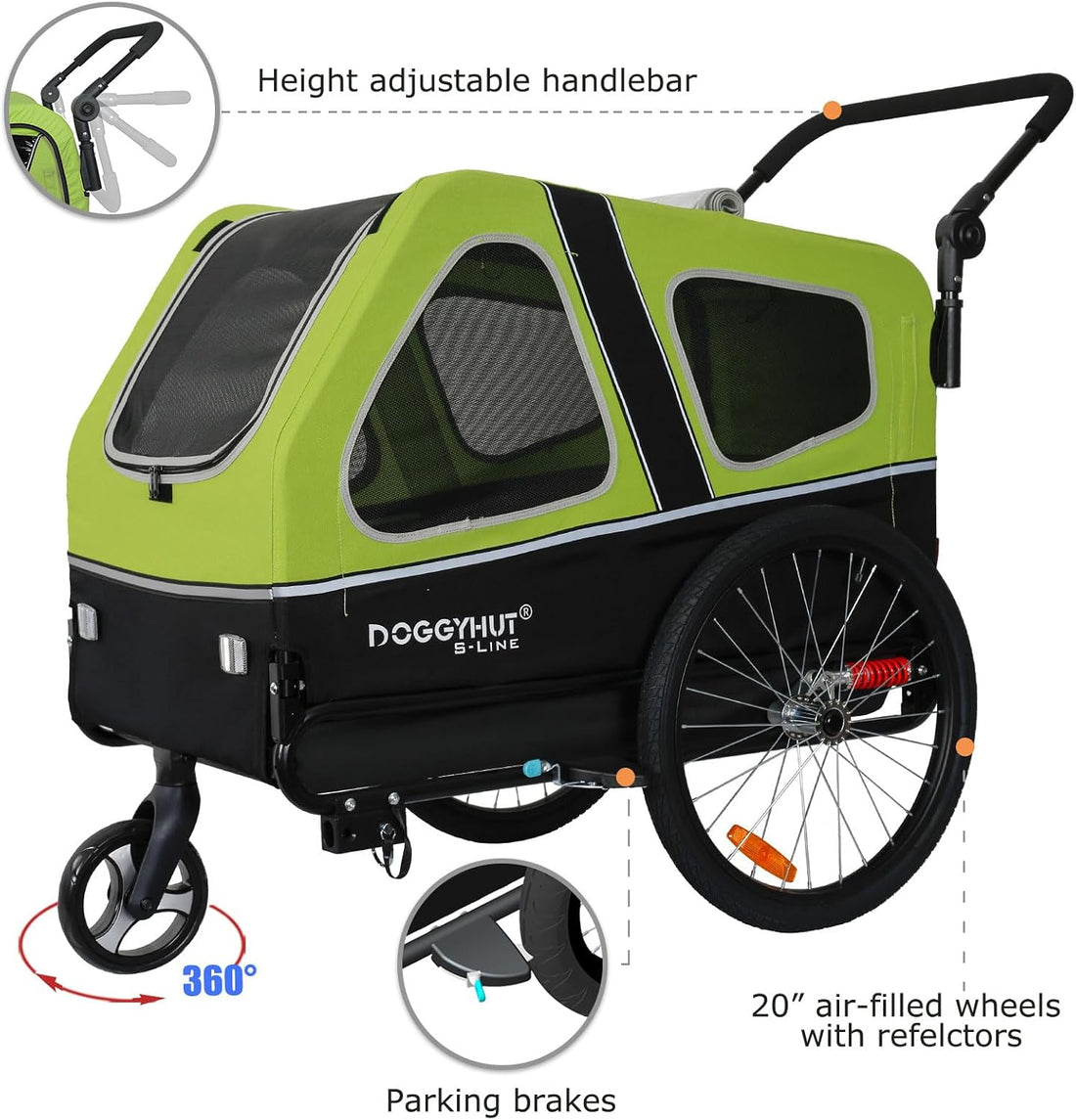 DOGGYHUT® S-Line XL Pet Bike Trailer & Stroller for Large Dogs Up