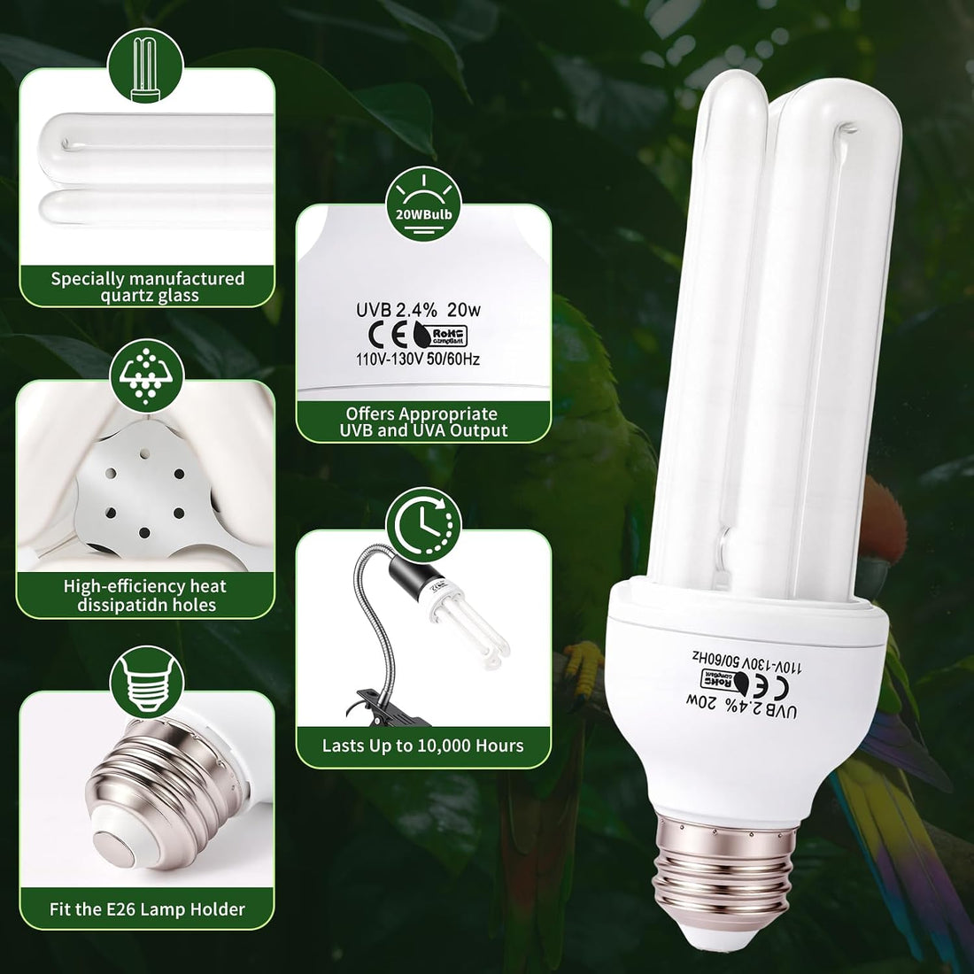 HarmonyHome Bird Cage UVB Light Combo Kit
