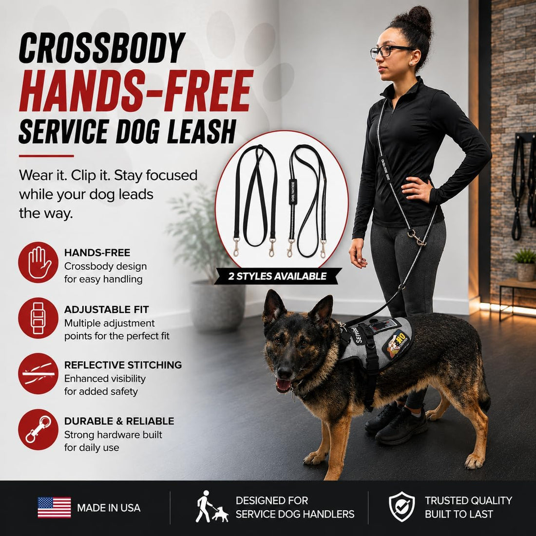 ActiveDogs Hands Free Dog Leash, Crossbody Waist Leash, 7.5 ft