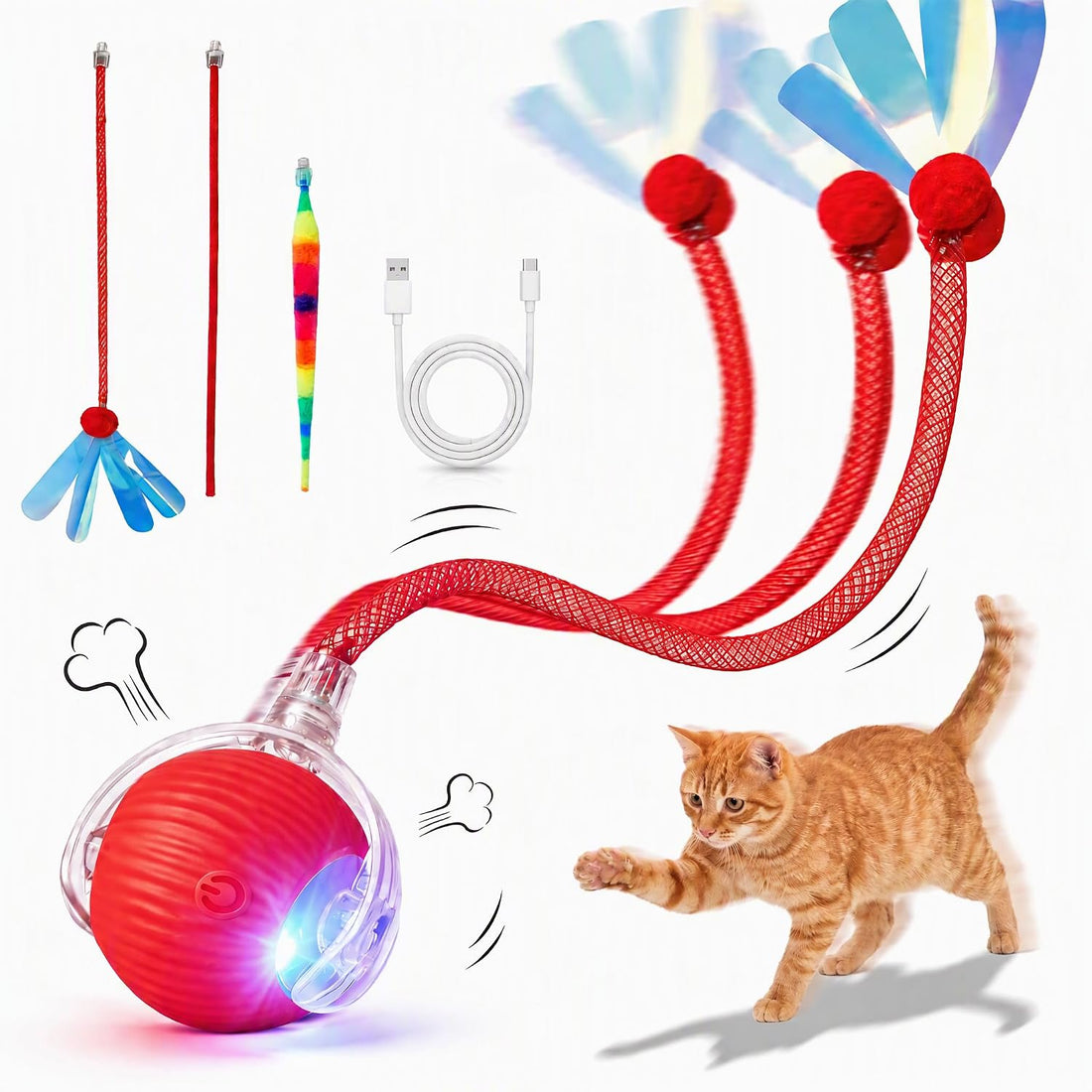 Interactive Cat Toy Ball, 3 Modes, Christmas Gift for Cats