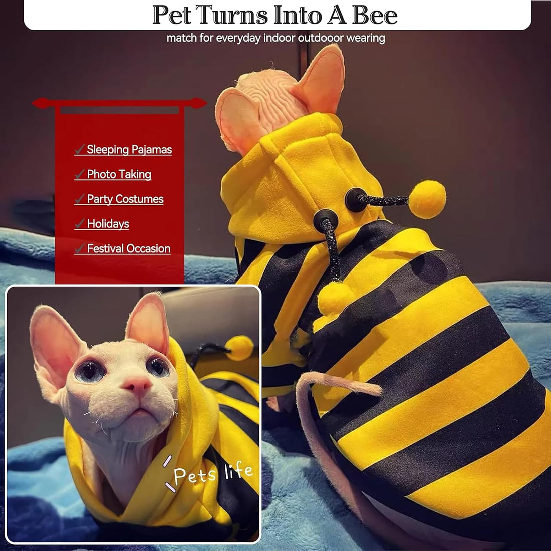 Dog Bee Costume Outfit Bumblebee Hoodie for Small Medium Pet Cat