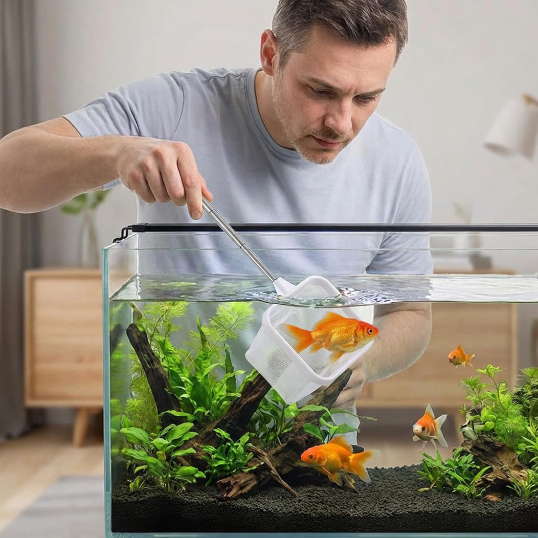 3PCS Aquarium Shrimp Net with Long Extendable Stainless Steel Handle
