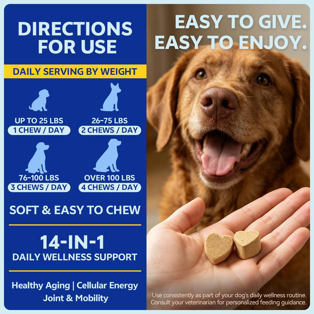 NAD+ Senior Dog Supplement - 14-in-1 NMN Longevity, 125 Soft Chews