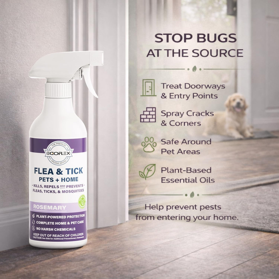 Flea Spray for Home & Pets Plant-Based Repellent with Rosemary Scent