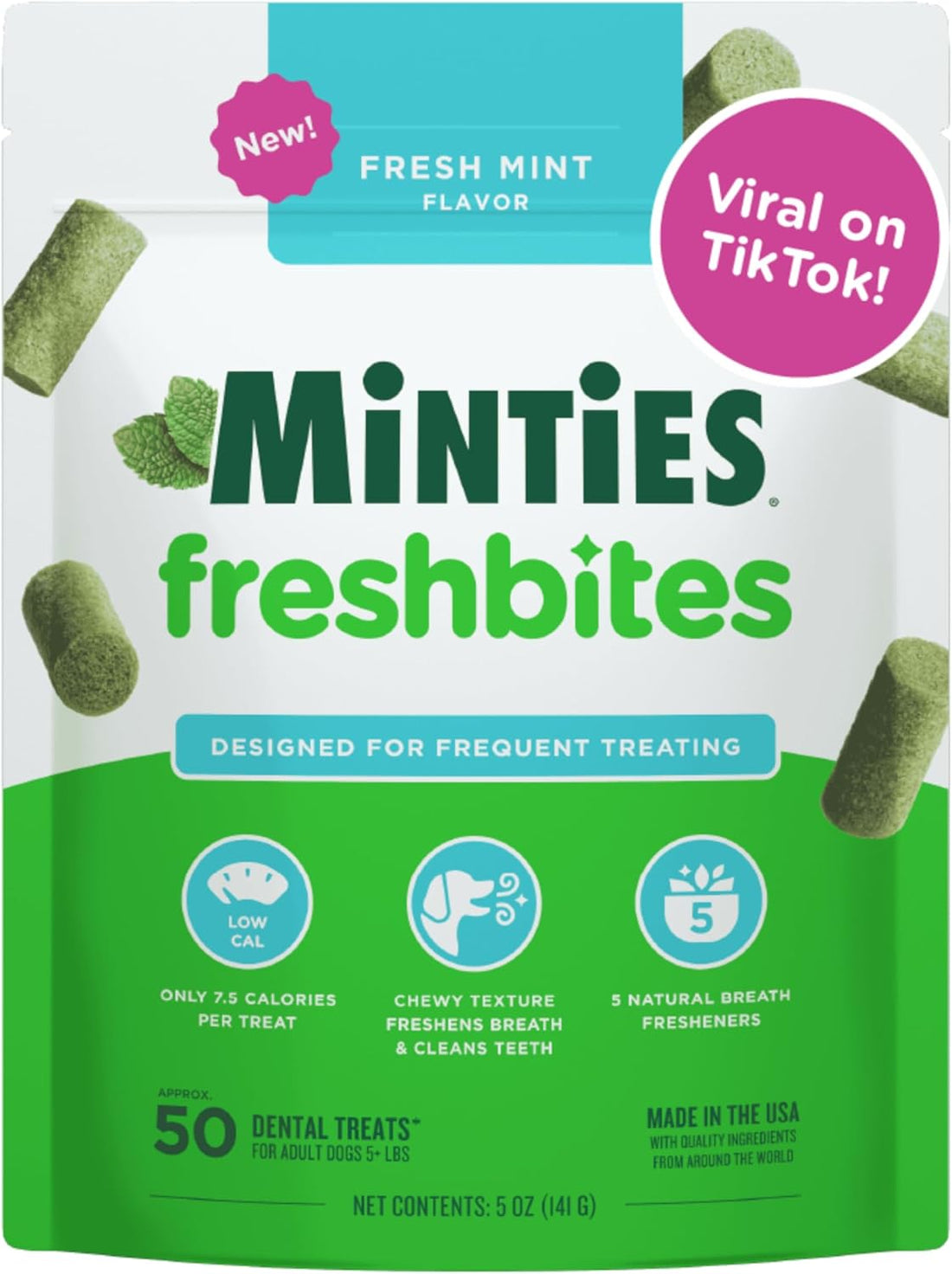 Minties Dog Dental Bone Treats, Tiny/Small 5-25 lbs, 40 Ct