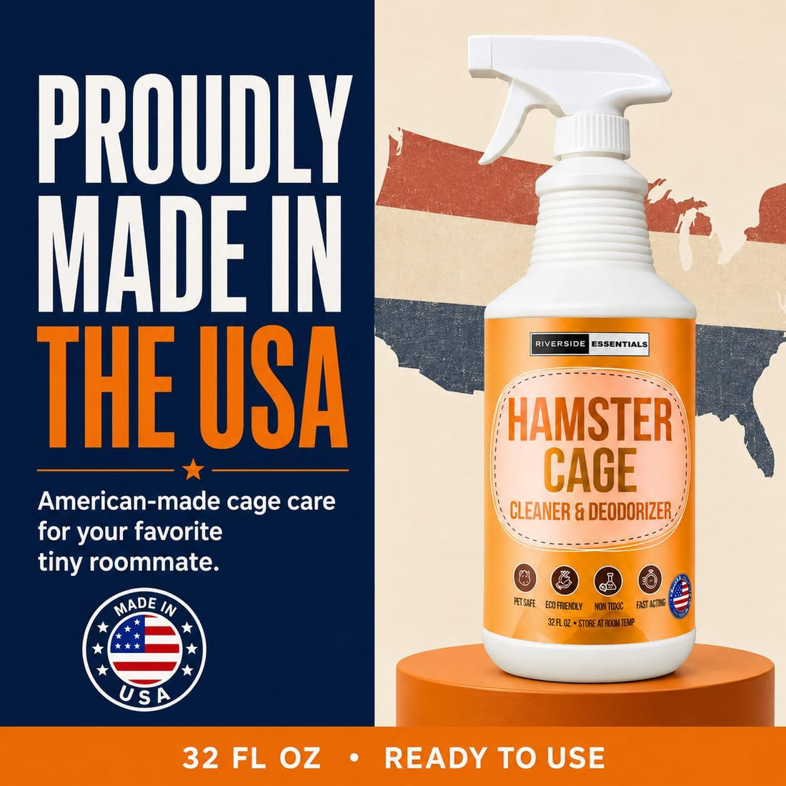 Hamster Cage Odor Eliminator & Cleaner Spray, 32oz – Made in USA