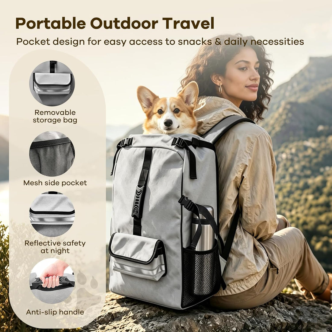 Dog Carrier Backpack, Ventilated Mesh Dog Carrier with Built-in Leash