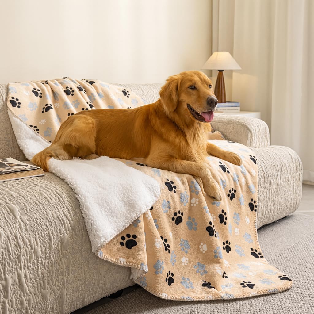 AIWEK Dog Blankets Waterproof Pet Blanket Paw Printing Super Soft