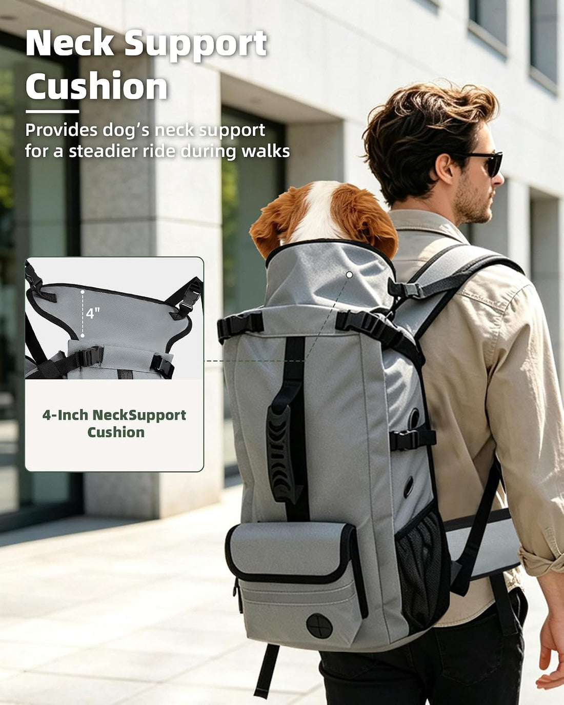 Breathable Dog Hiking Backpack Carrier for Large Dogs, Grey