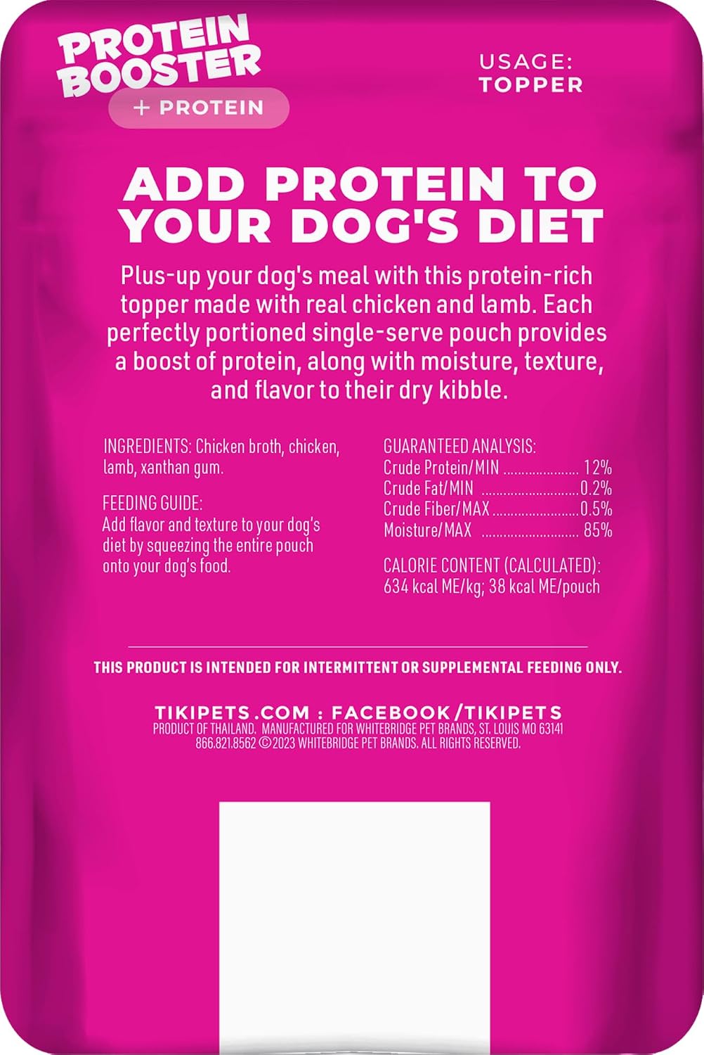 Tiki Dog Protein Booster Dog Food Topper, Chicken & Lamb, 2.1oz, 12ct