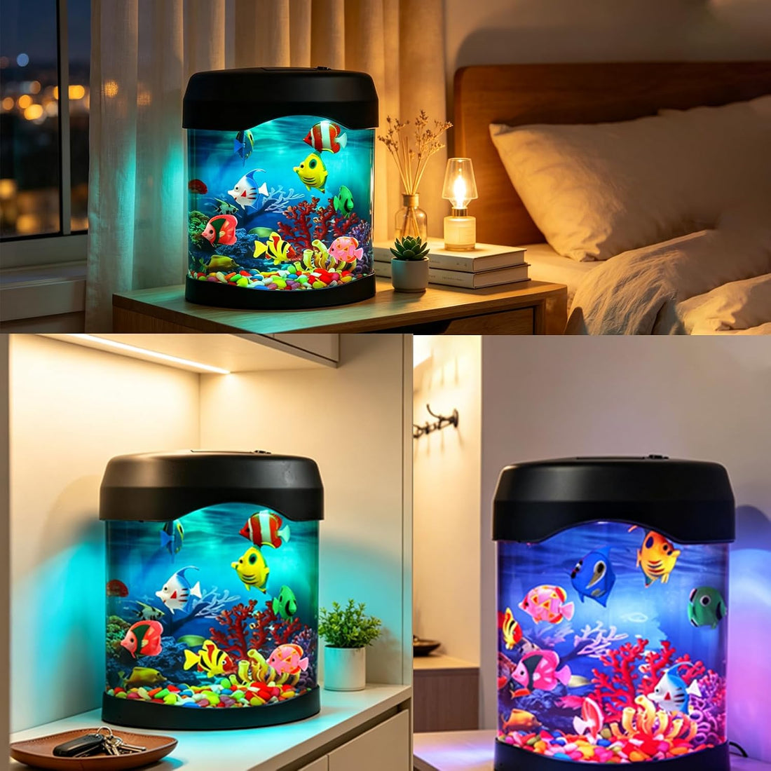 Fake Fish Tank Night Light, 6 Color Changing Aquarium Lamp with 8
