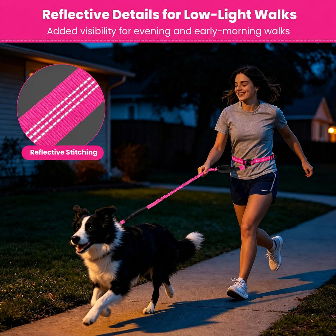Hands Free Dog Leash, Adjustable Waist Belt 27-51"