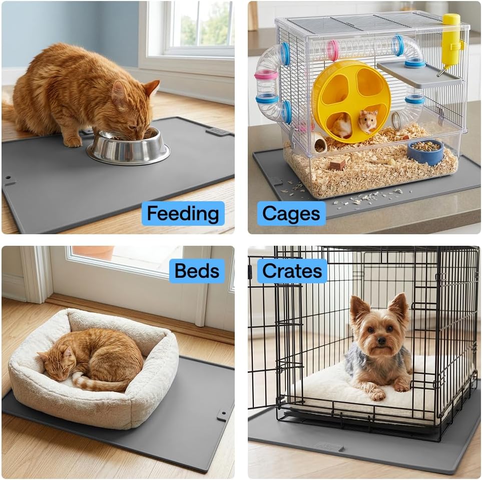 GORILLA GRIP Cat Litter Mat, Easy Clean Silicone Mats, 30x24 Gray