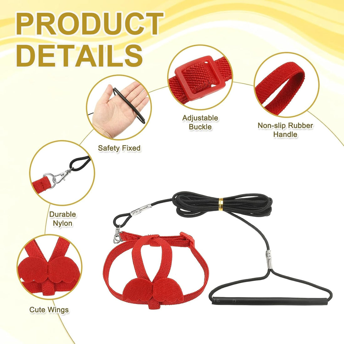 Adjustable Bird Harness Leash, Anti-Bite, S, Red