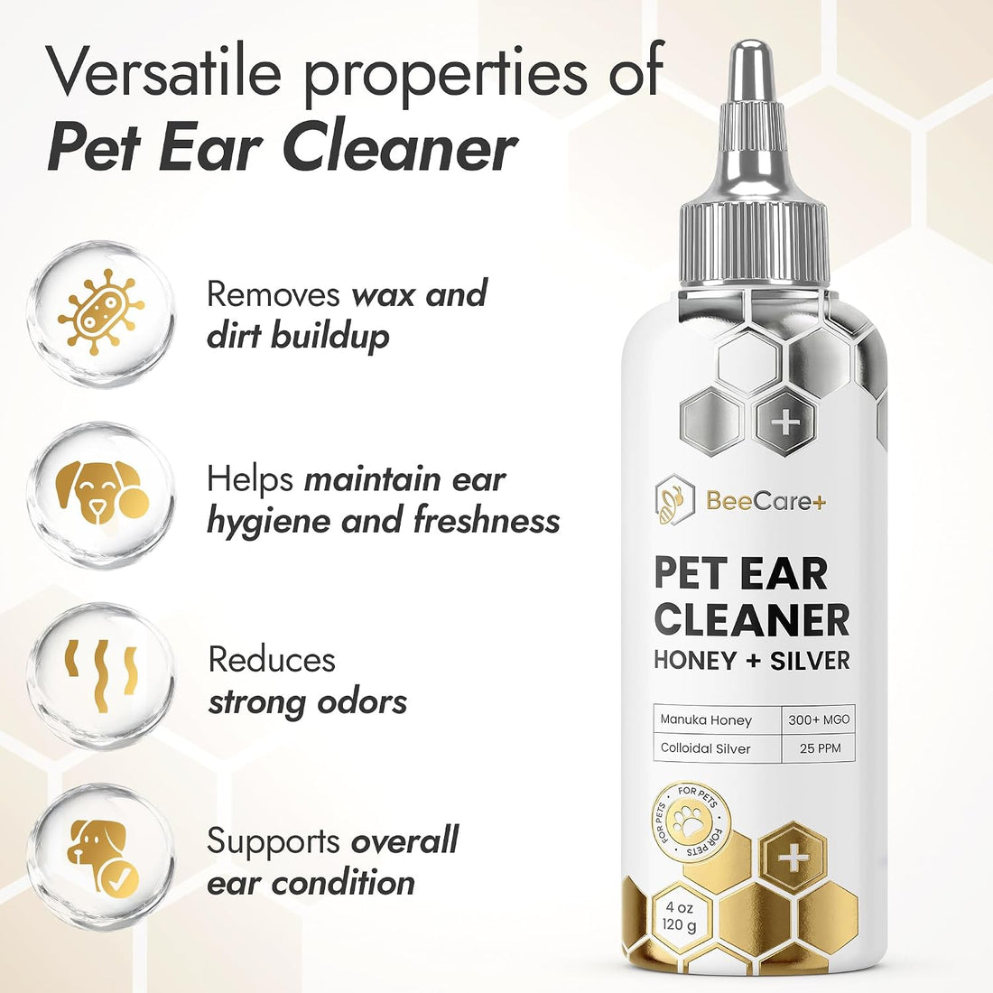 Cat Ear Cleaner with Silver + Manuka, Dog Ear Infection Treatment