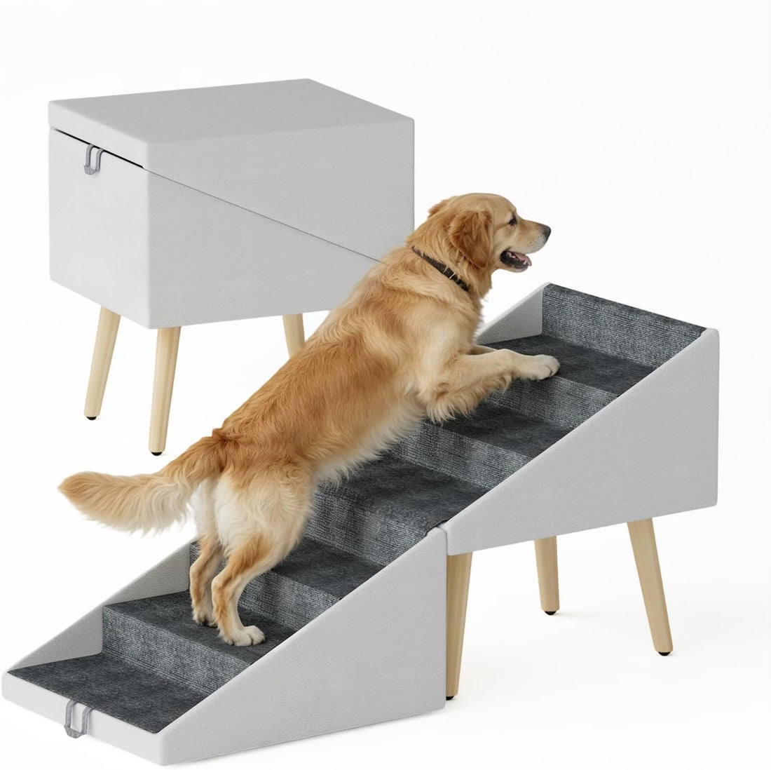 Dog Stairs for High Bed & Couch, 2-in-1 Foldable Ottoman Dog Ramp