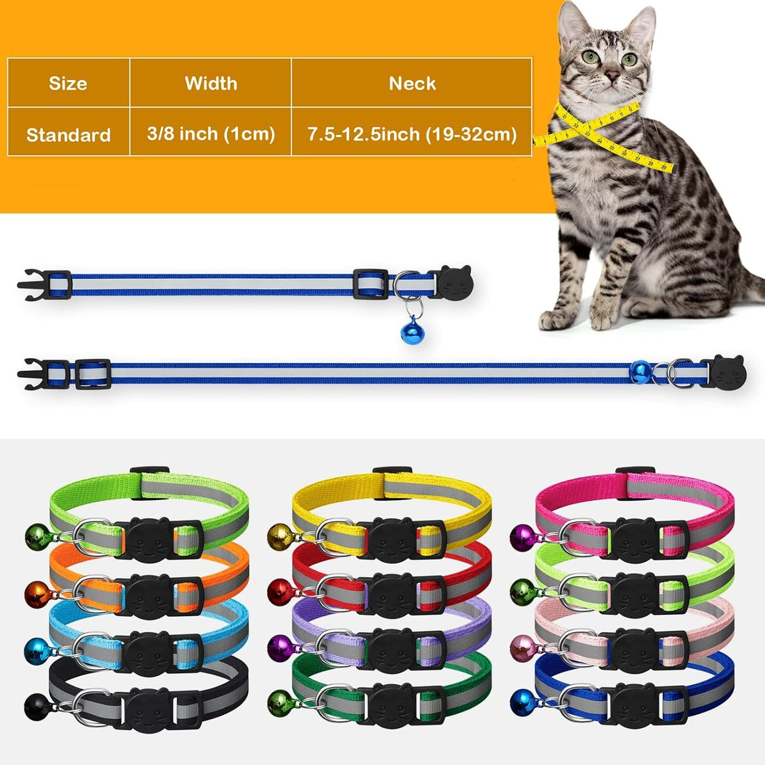 12 Pack Reflective-Breakaway Cat Collars with Bells,Safety Buckle