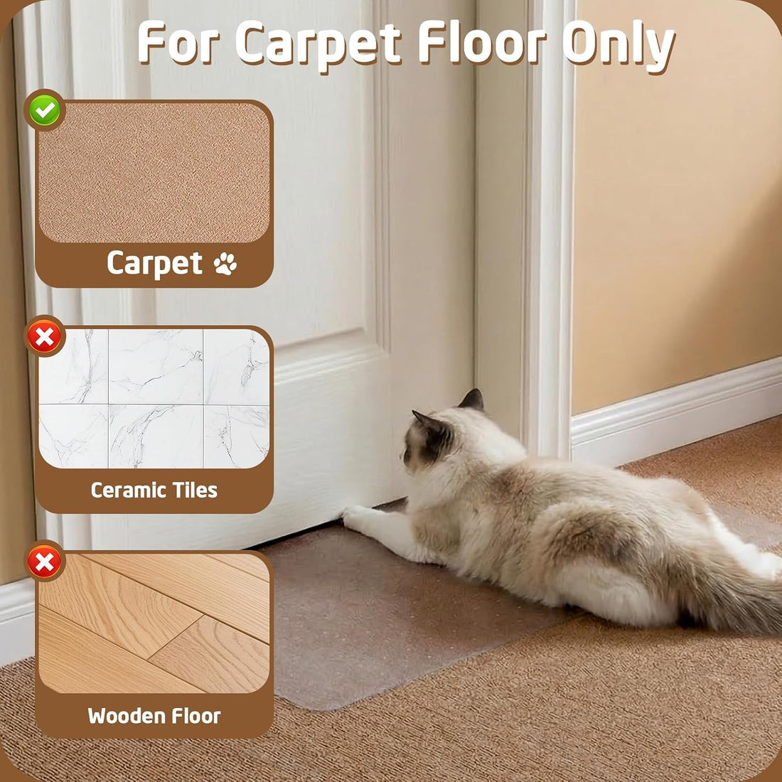 Carpet Protector, Clear PVC Doorway Mat for Cats & Dogs
