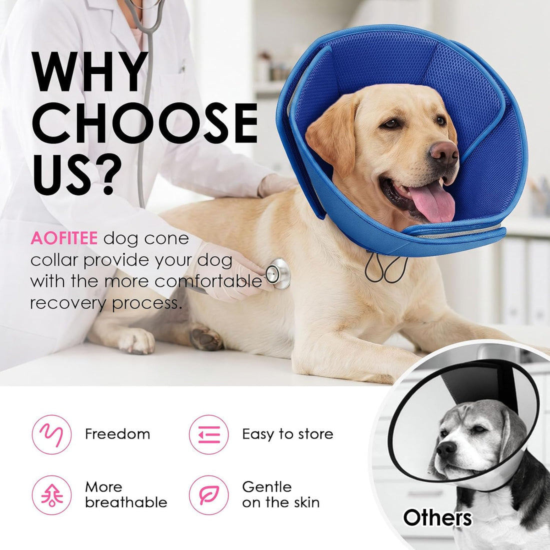 AOFITEE Soft Dog Cone, Adjustable Cone for Dogs After Surgery