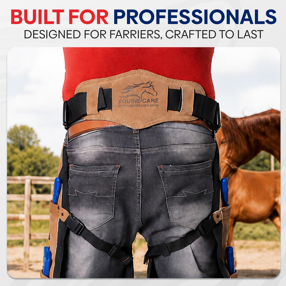 Equine Care Beige Leather Farrier Apron Chaps, Canvas, Back Support
