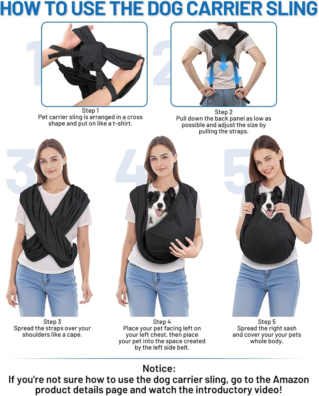 Dog Sling Carrier for Small Pet, Hands Free Front Backpack
