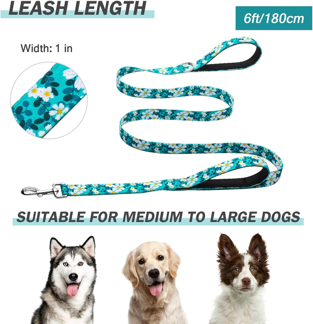 Hikiko 6FT Dog Leash Padded Double Handle with Designed Pattern