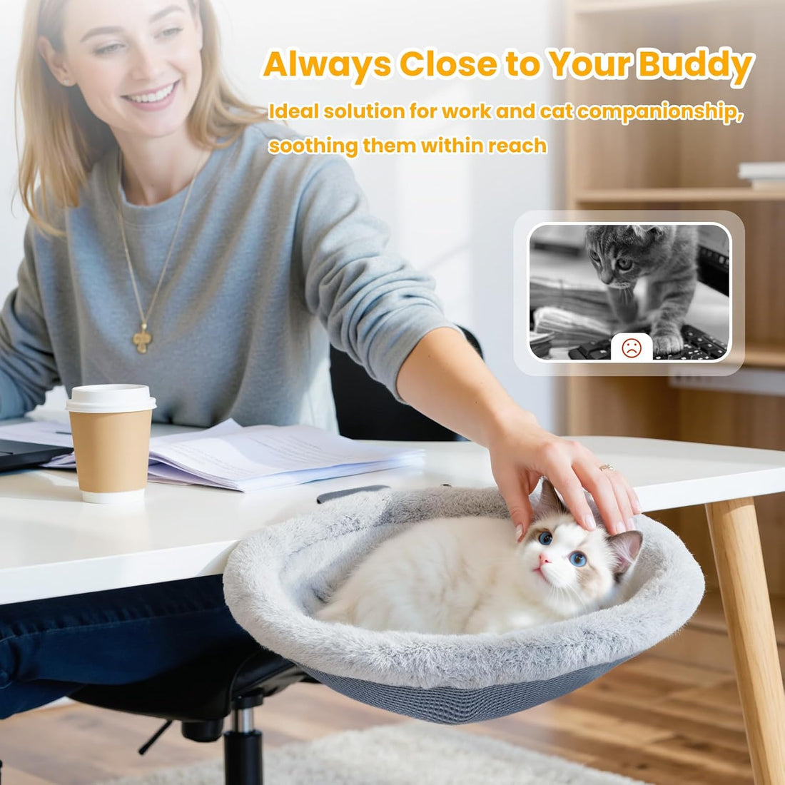 Pawaboo Cat Desk Bed, One-Click Foldable Sunken Cats Hammock up