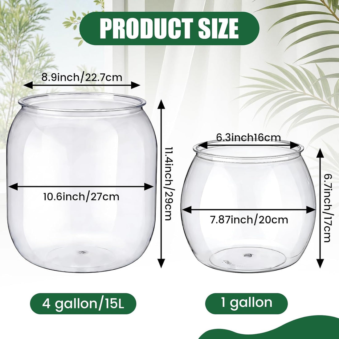 2 Pcs 4 Gallon & 1 Gallon Plastic Fish Bowl Large Round Clear Betta