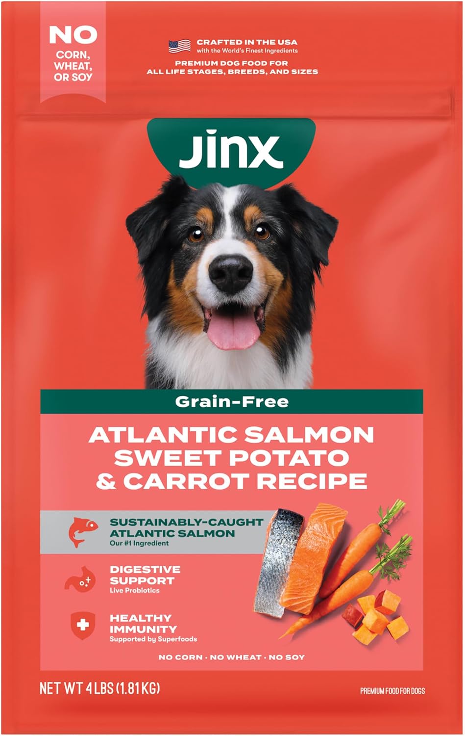Jinx Grain Free Dry Dog Food - Real Salmon, Sweet Potato & Carrot, 4lb