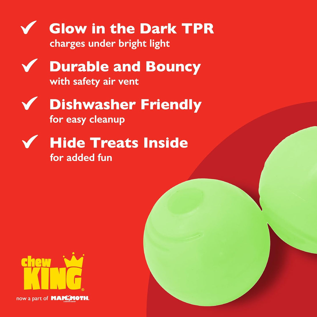 Chew King by Mammoth Set of 2 Glowing Fetch Ball