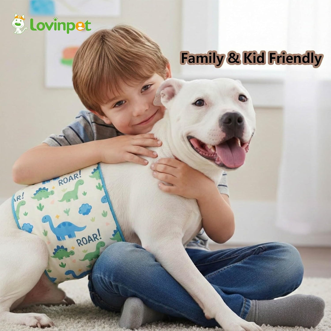 LovinPet Dog Belly Warmer Calming Wrap, Dinosaur Print