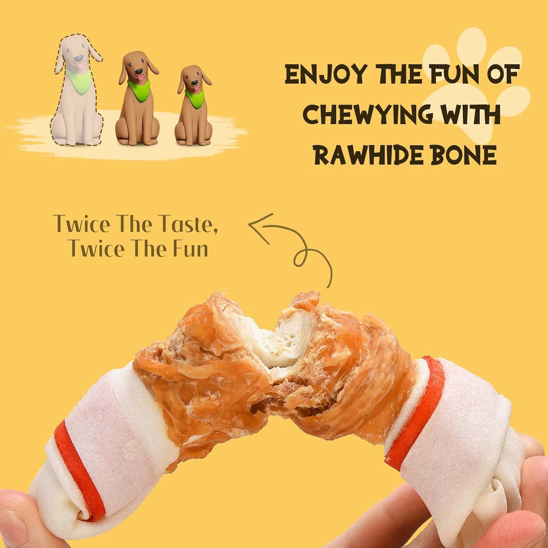 Dog Treats Chews, 6.5" Chicken Wrapped Rawhide Knotted Bones
