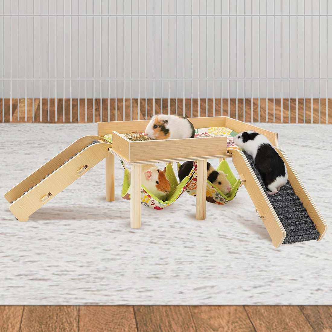 MEWTOGO Wooden Guinea Pigs Hammock with Platform