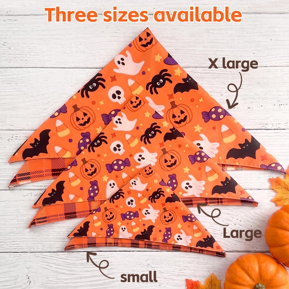 2 Pack Halloween Dog Bandanas, Reversible Triangle Scarves for Dogs