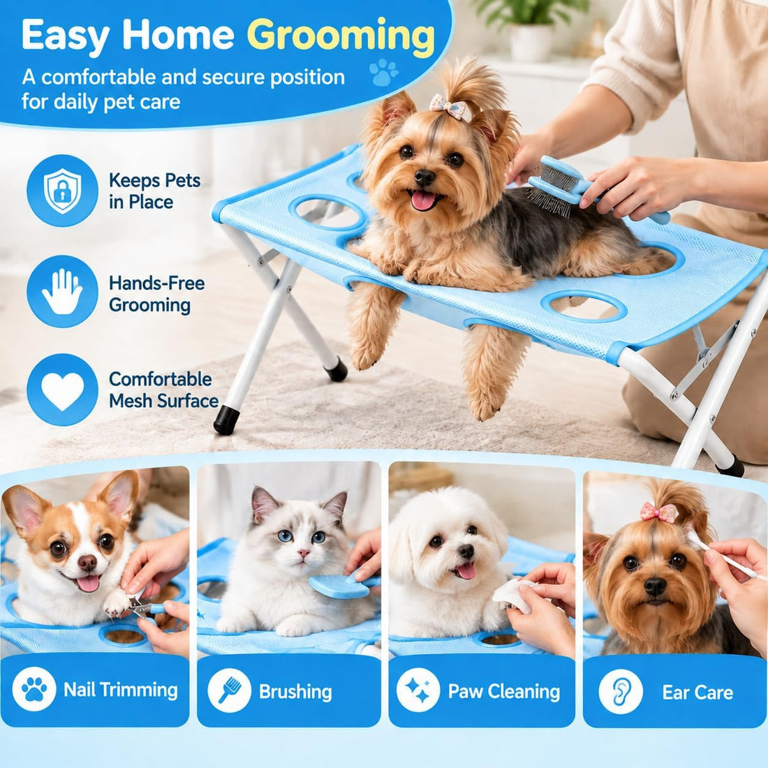 Pet Grooming Hammock Stand Foldable for Small Dogs Cats