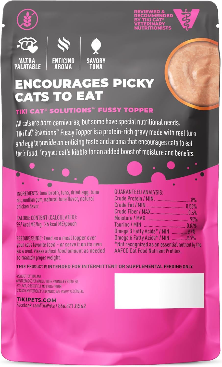 Tiki Cat Solutions Topper, Fussy, Tuna Recipe in Broth, 1.5 oz. Pouch