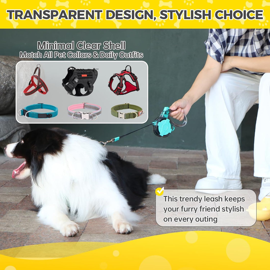 16 ft Retractable Dog Leash, Transparent Design, Up to 110 lbs