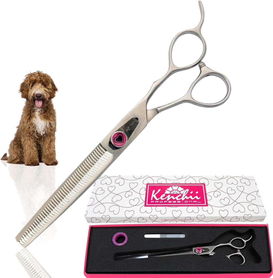Kenchii Love Dog Grooming Shears, 6.5in Ball Tip Curved