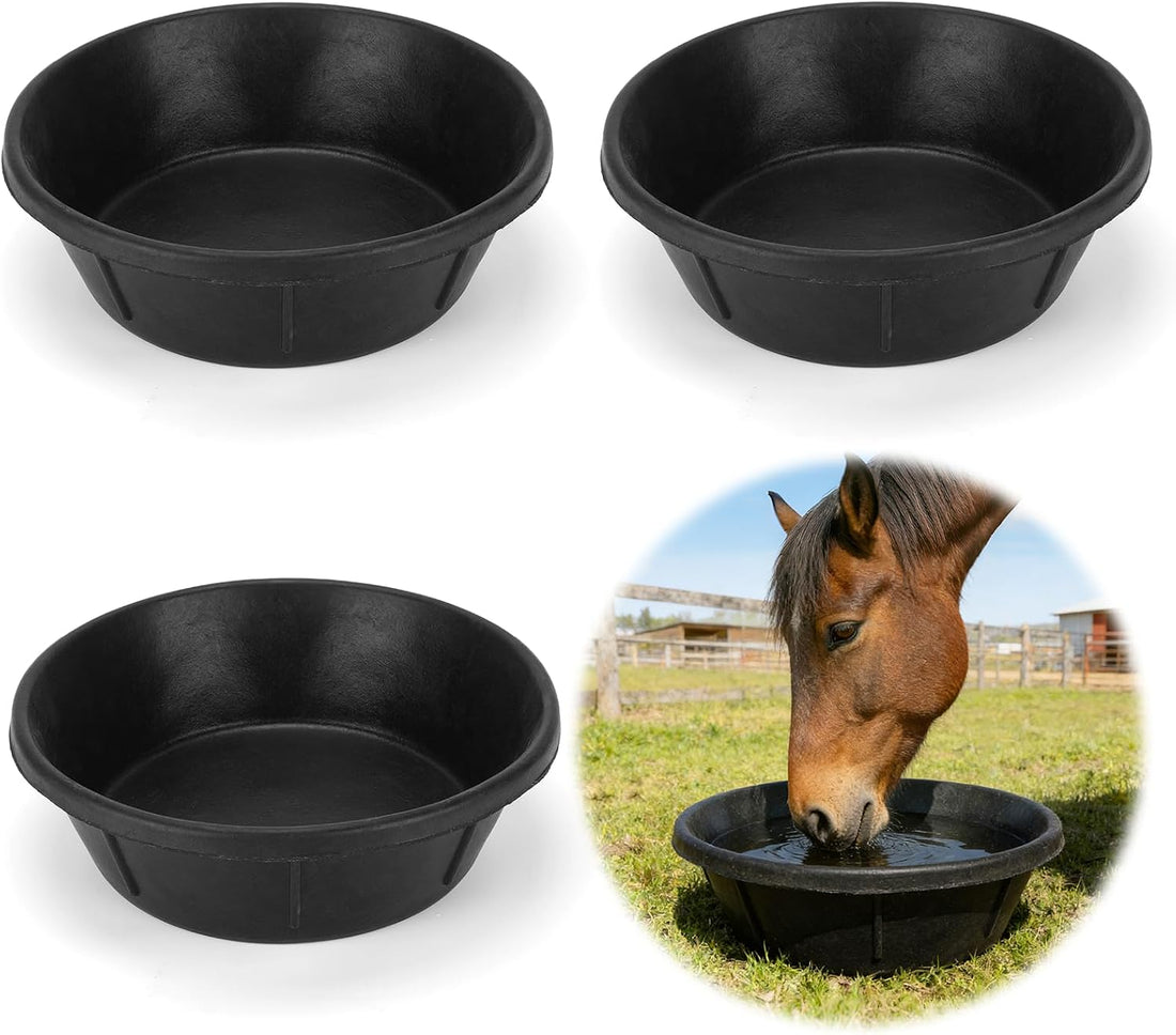 3Pcs Heavy Duty Rubber Feed Pan, 12Q/3Gal Horse Feed Bucket