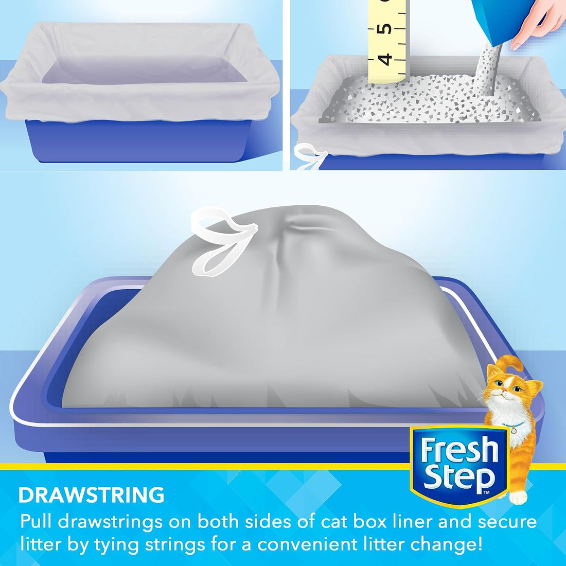 Fresh Step Drawstring Cat Litter Liners, Unscented, 2.5 ft x 17 in